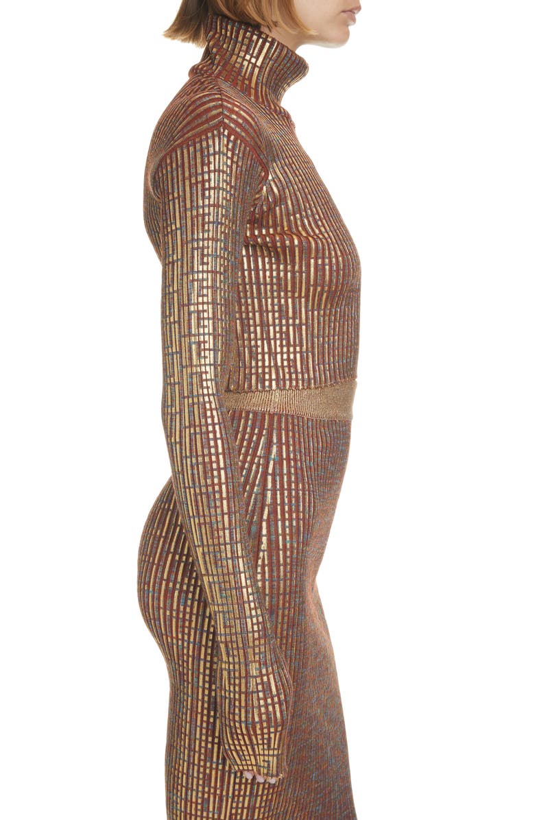 Balmain Laminated Monogram Rib Crop Turtleneck, Alternate, color, 