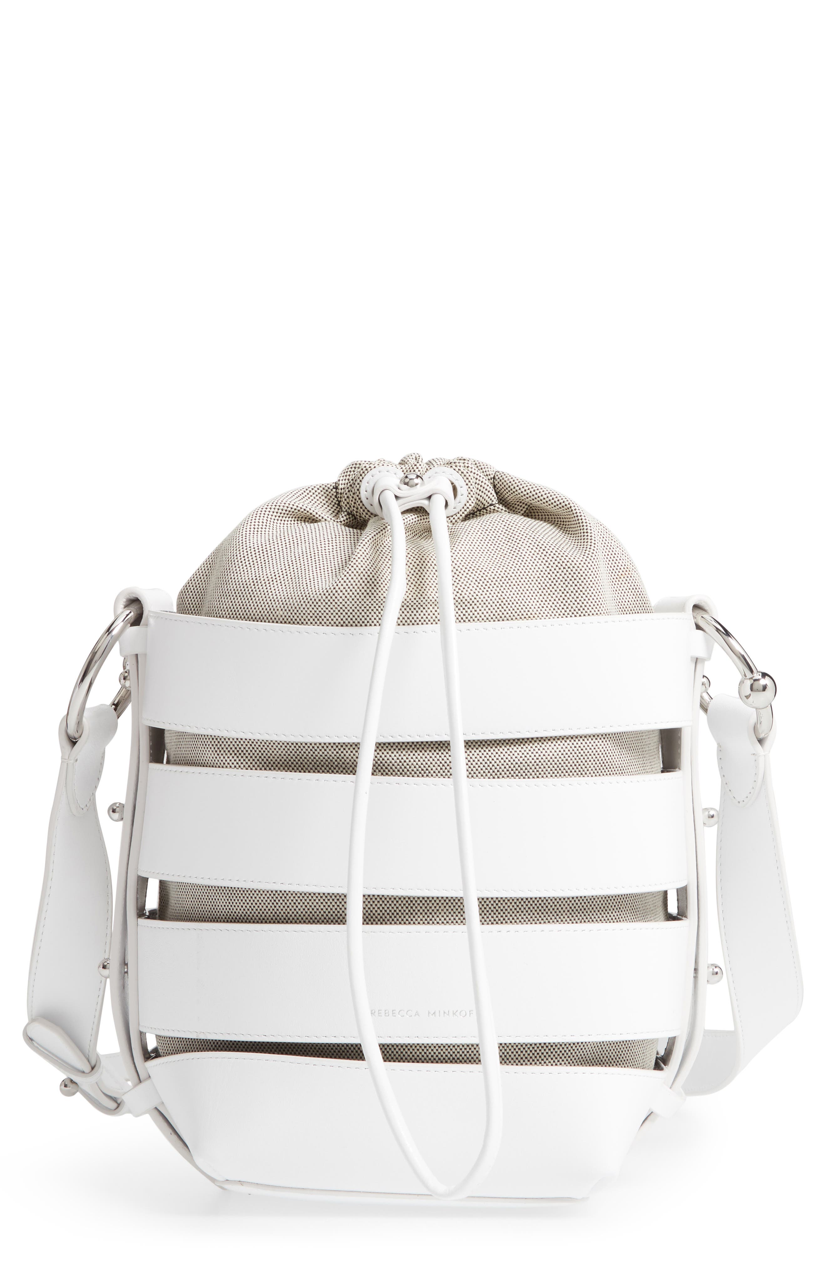 Cage Leather Bucket Bag, Main, color, OPTIC WHITE