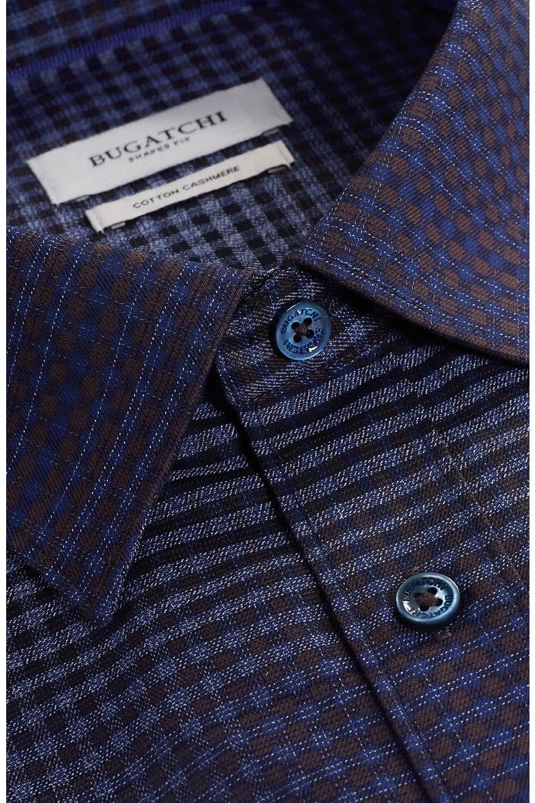 Julian Shaped Fit Gradient Check Cotton & Cashmere Button-Up Shirt, Alternate, color, NAVY