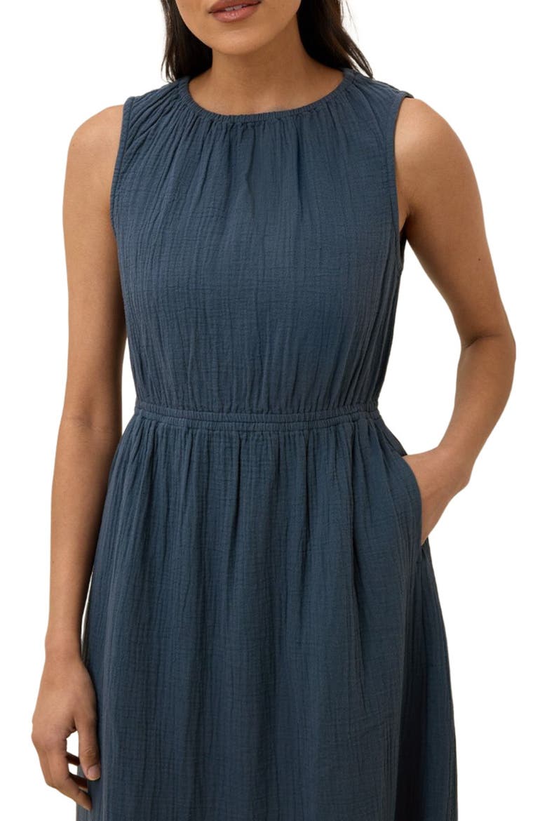Organic Cotton Coastal Double Gauze Tiered Midi Dress, Alternate, color, French Navy