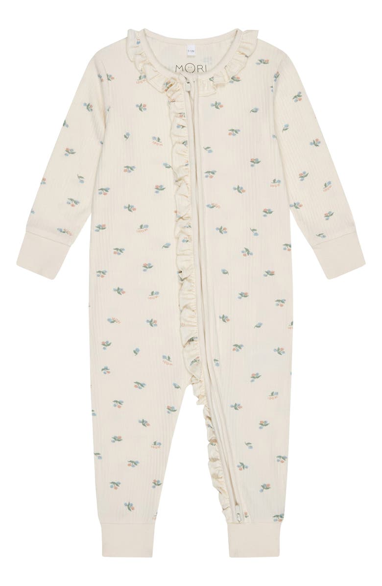 MORI Rib Floral Print Fitted One-Piece Romper, Main, color,