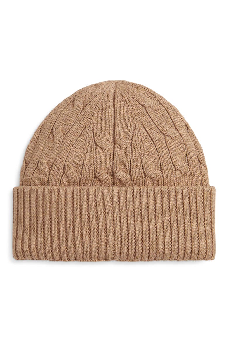 Kids' Cable Stitch Cotton Beanie, Alternate, color, CAMEL HEATHER