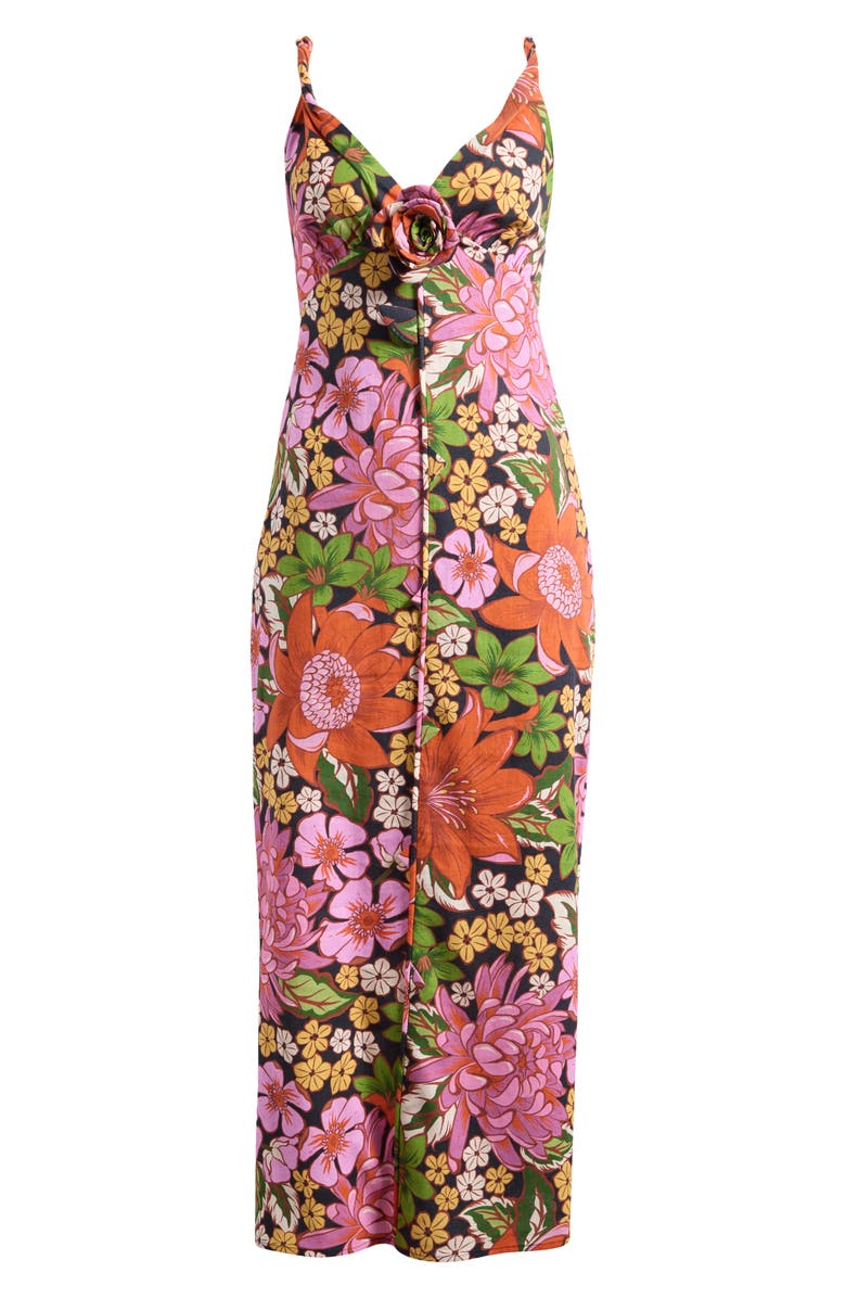 Vivi Rosette Detail Floral Linen Blend Maxi Dress