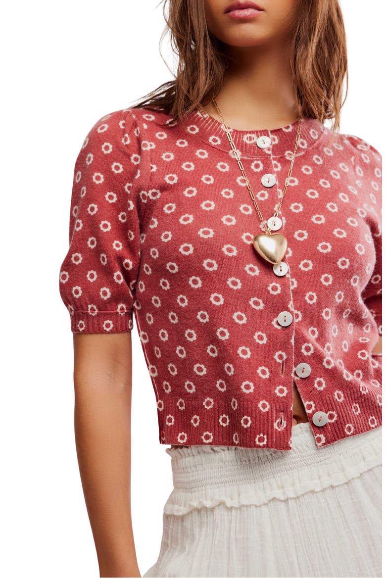 Isla Puff Sleeve Crop Wool & Cashmere Blend Cardigan, Alternate, color, DAISY COMBO