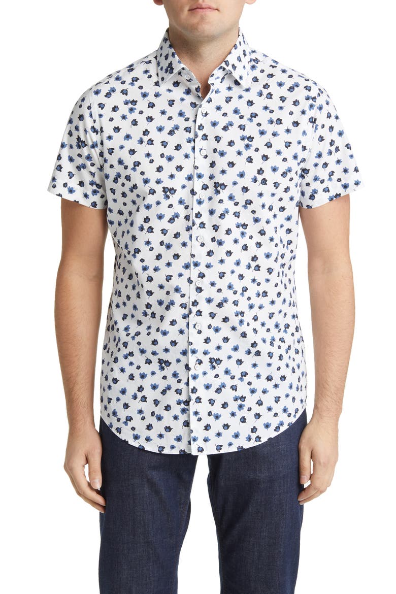 Cross Hills Floral Short Sleeve Button-Up Shirt, Main, color, SNOW