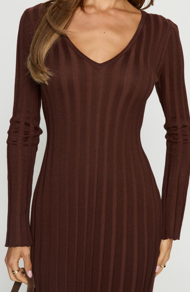 Princess Polly Gratuita Long Sleeve Rib Maxi Sweater Dress, Alternate, color, Chocolate