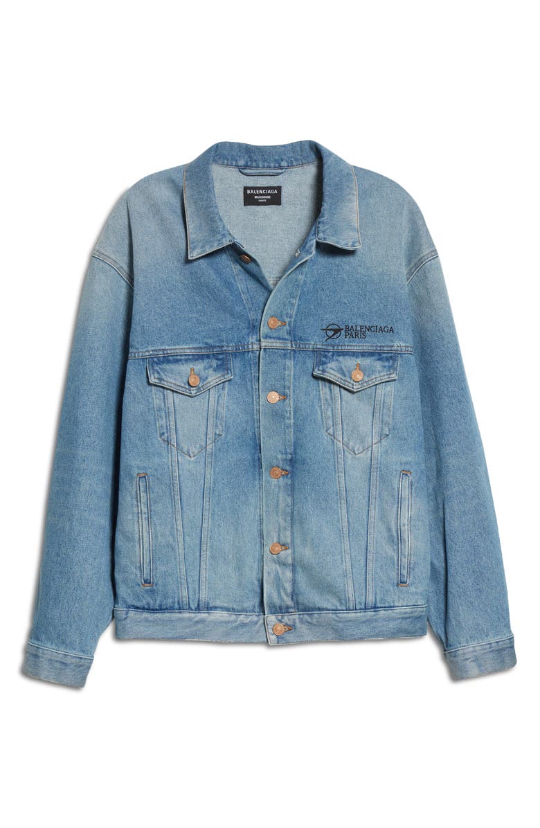 Balenciaga Oversize Logo Denim Jacket, Alternate, color, 