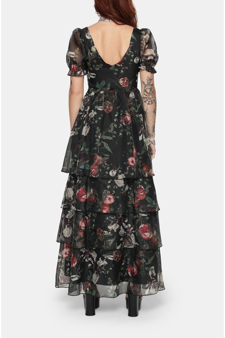 Anara Fruit Print Tiered Gown, Alternate, color, Black