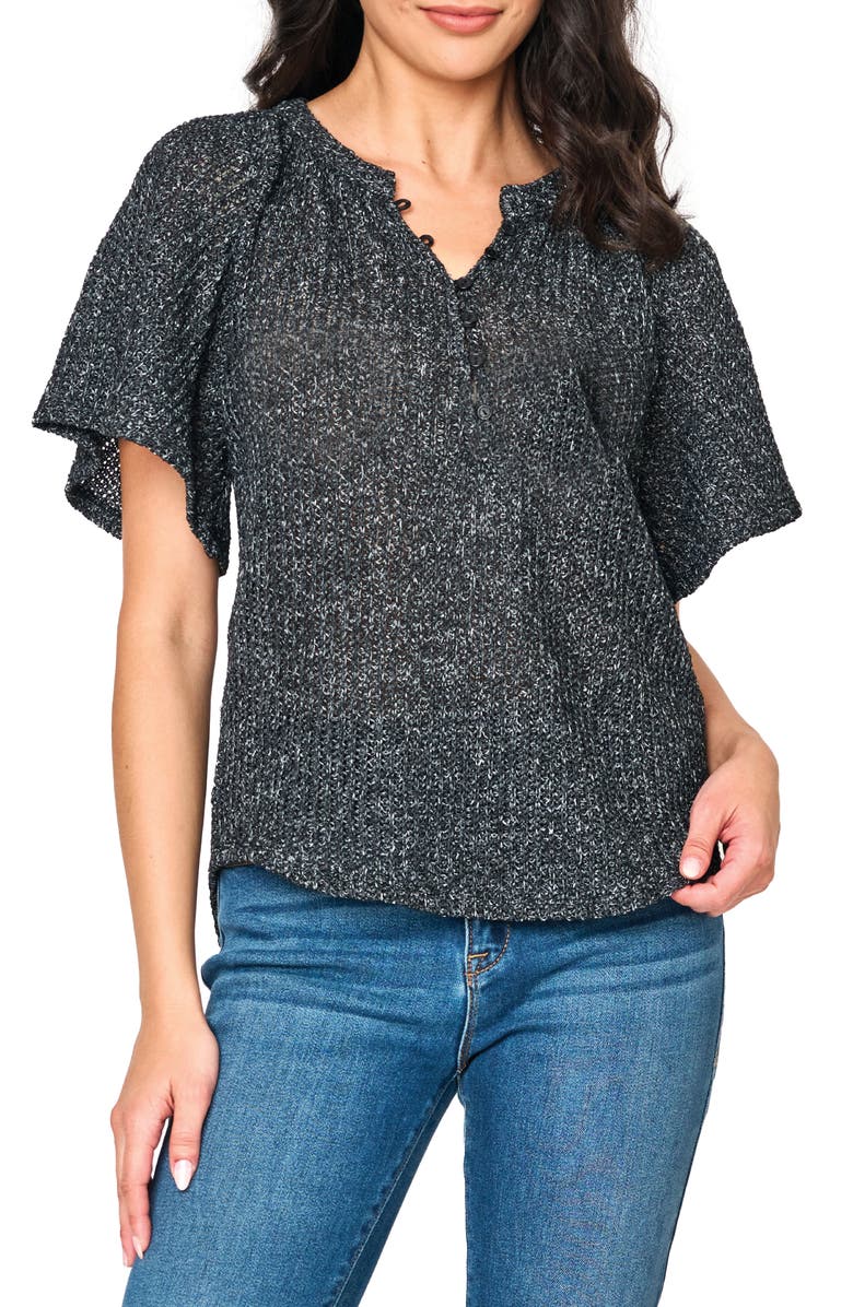 GIBSONLOOK The Jordan Open Stitch Flutter Sleeve Sweater, Main, color, Black