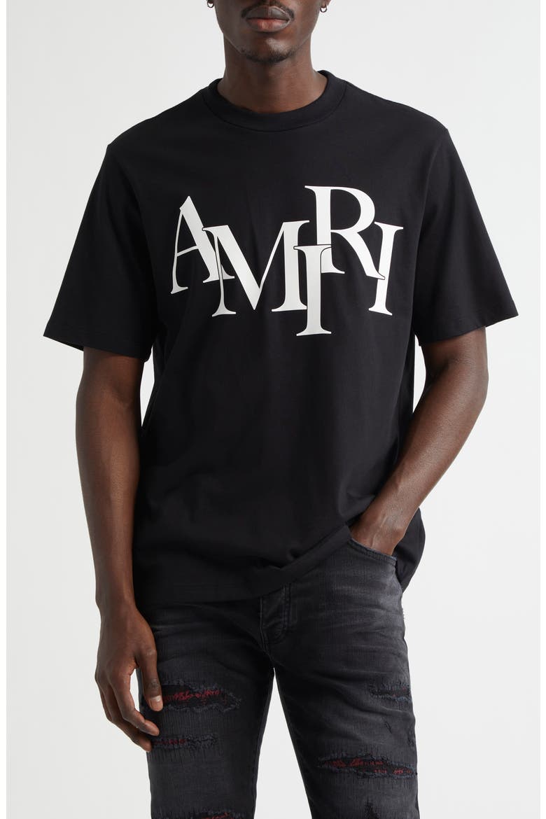 Staggered Logo Cotton Graphic T-Shirt, Main, color, BLACK