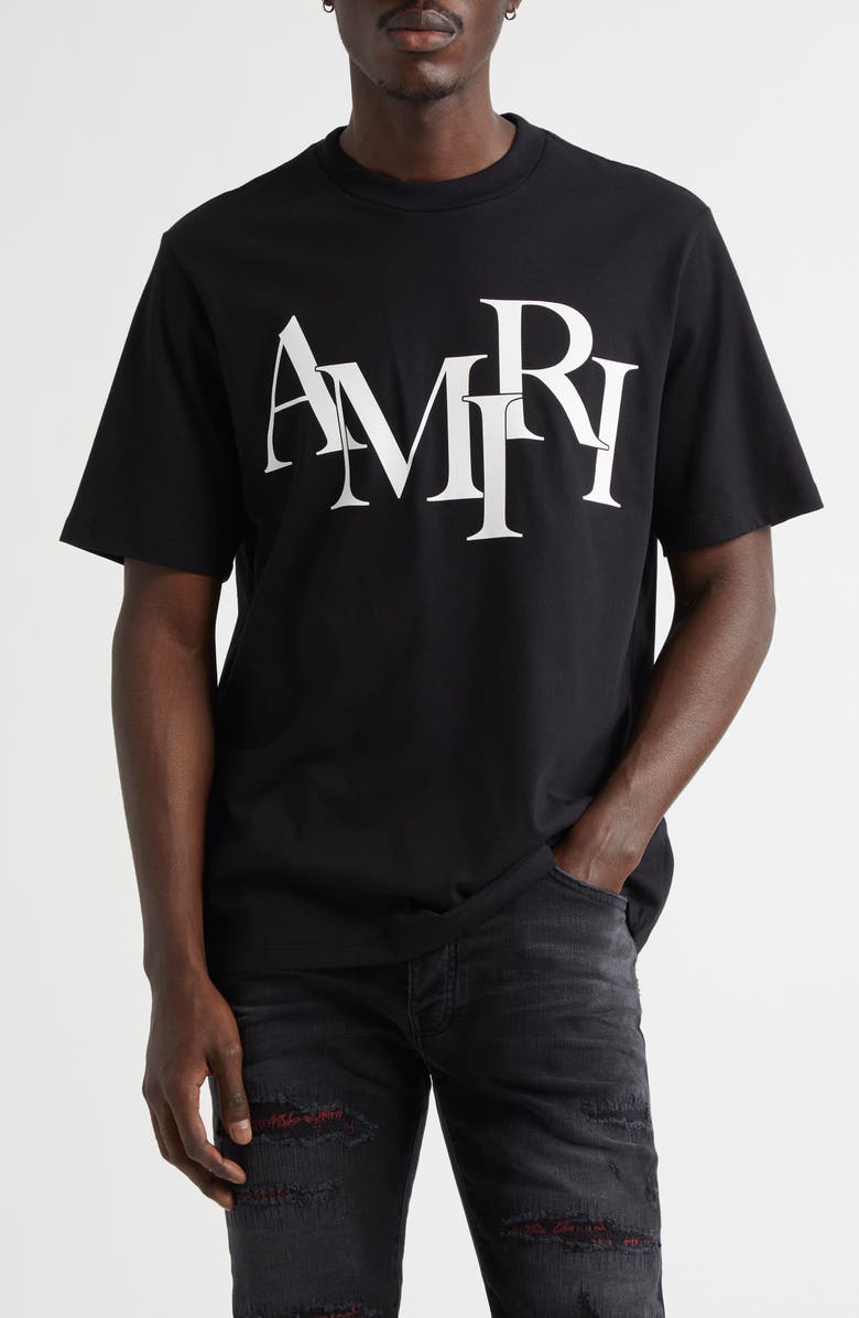 AMIRI Staggered Logo Cotton Graphic T-Shirt, Main, color, Black