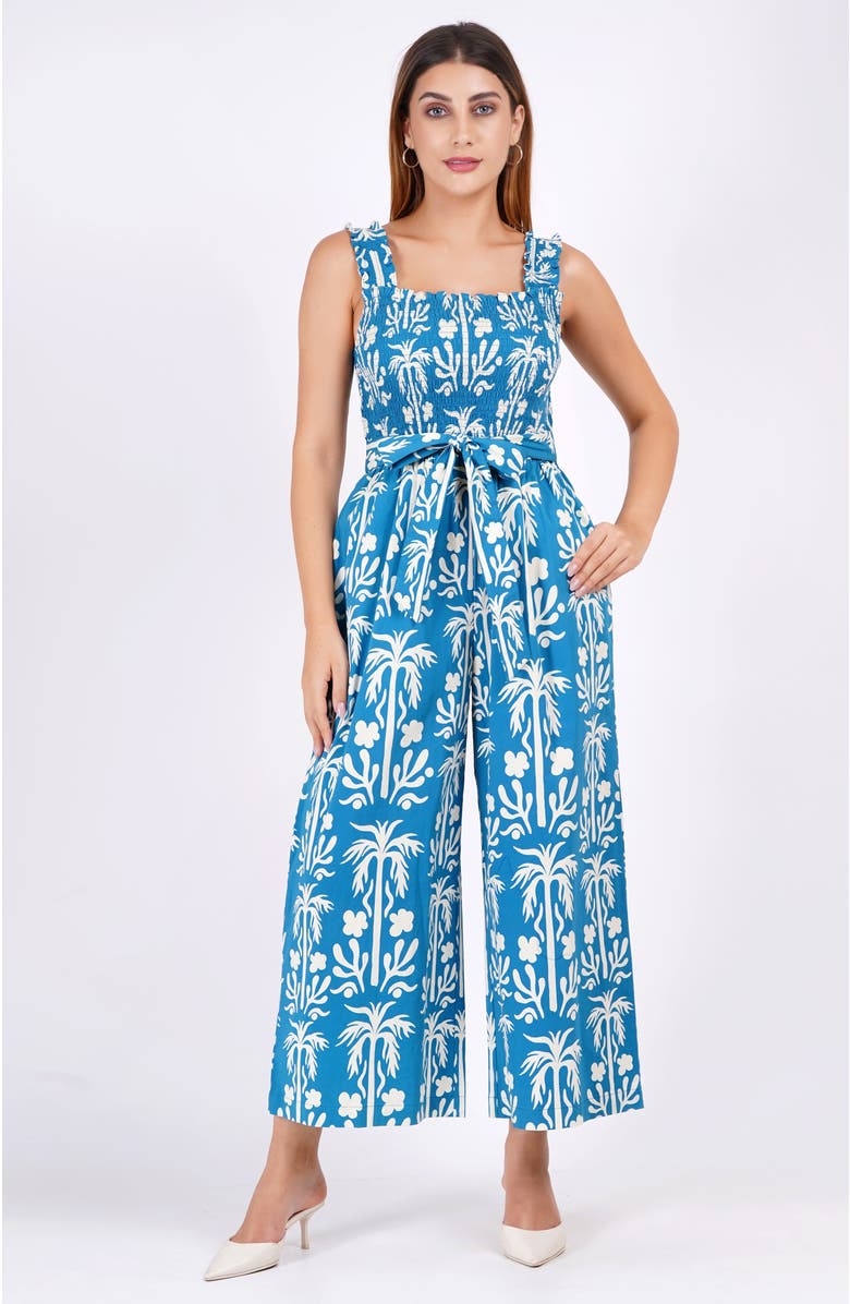 Leota Janet Cropped Jumpsuit, Alternate, color, Palm Fields Mykonos Blue