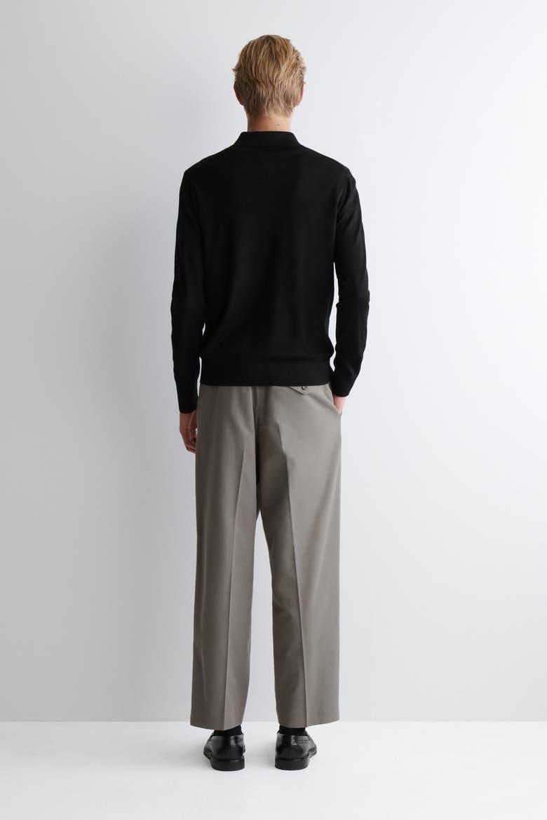 Slim Merino Wool Polo Shirt, Alternate, color, BLACK