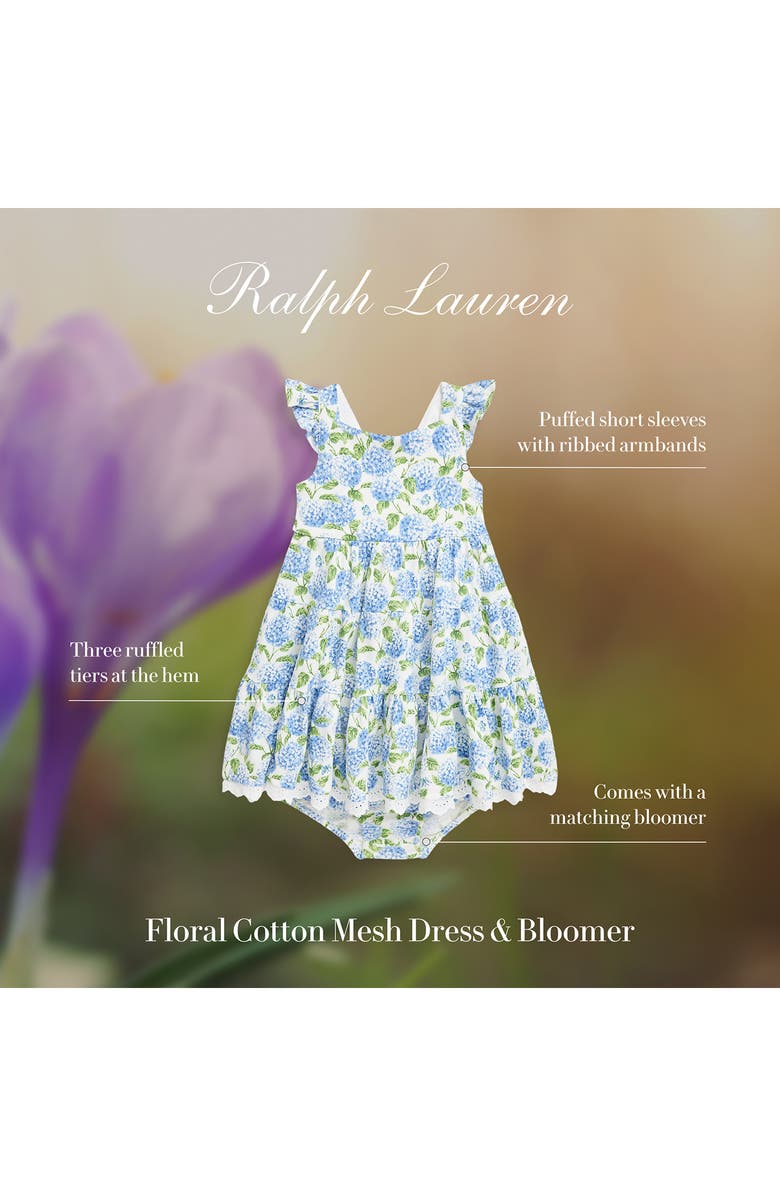 Ralph Lauren Hydrangea Print Cotton Oxford Tiered Sundress & Bloomers, Alternate, color, 