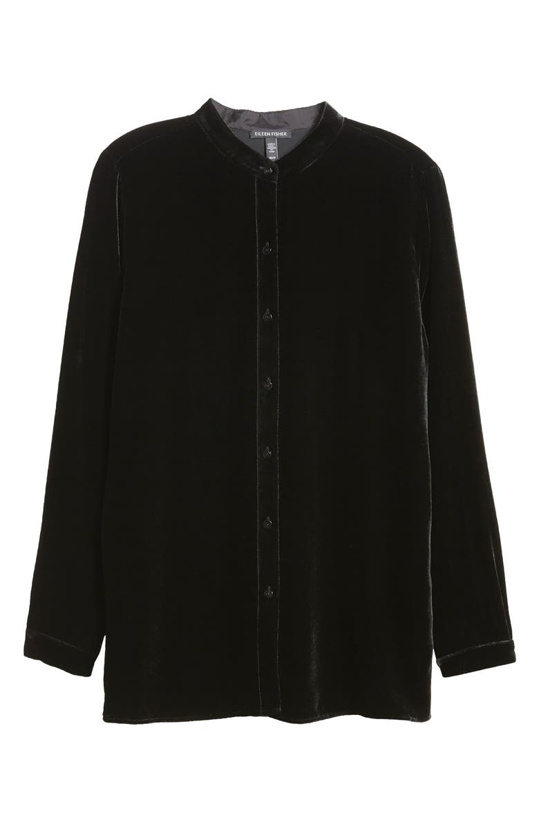 Eileen Fisher Band Collar Velvet Button-Up Shirt, Alternate, color, 