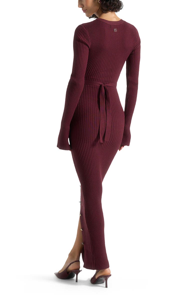 Manière De Voir Assia Long Sleeve Knitted Midaxi Dress With Belt, Alternate, color, Wine Red