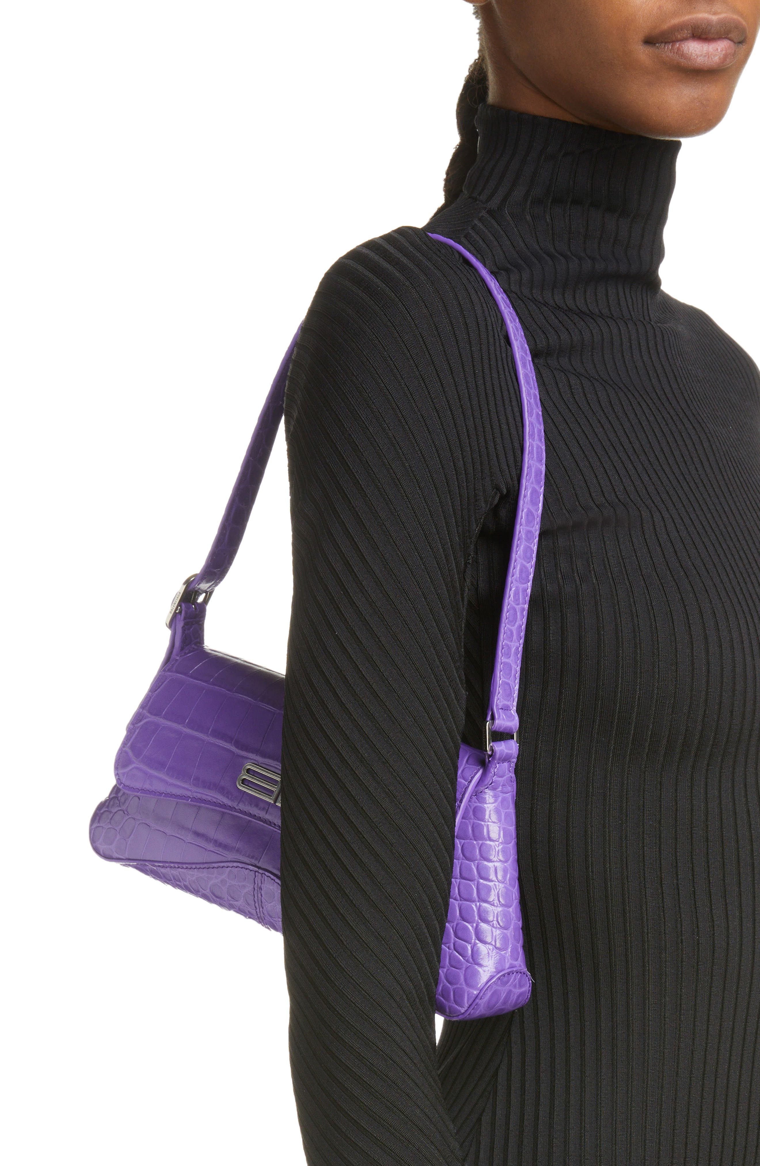 Balenciaga Small XX Street Croc Embossed Leather Shoulder Bag, Alternate, color, 