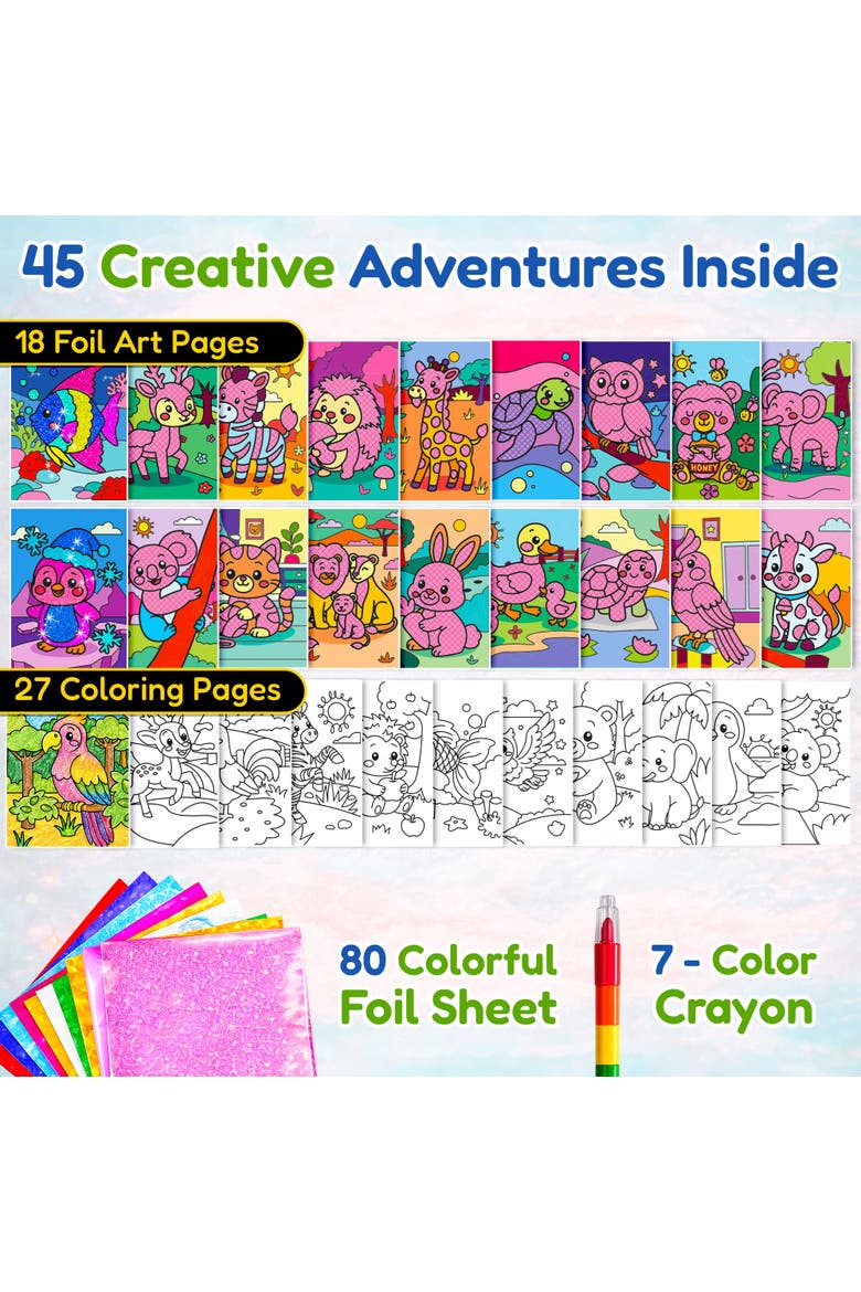 Foil Art Activity Book for Kids Ages 4-8 - Coloring & Arts and Crafts Set, Alternate, color, Animals