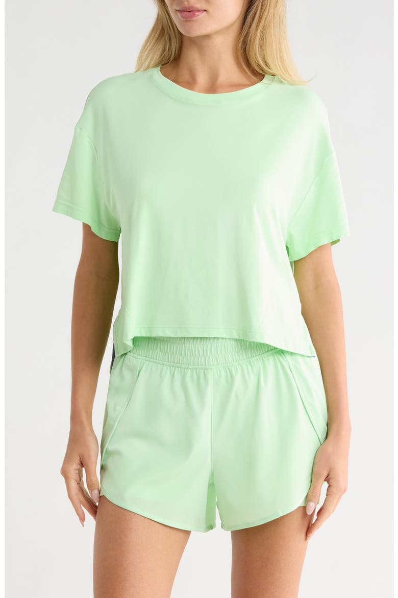 Seamless Echo High-Low Crop T-Shirt, Main, color, CELEDON/ DESERT BLOOM