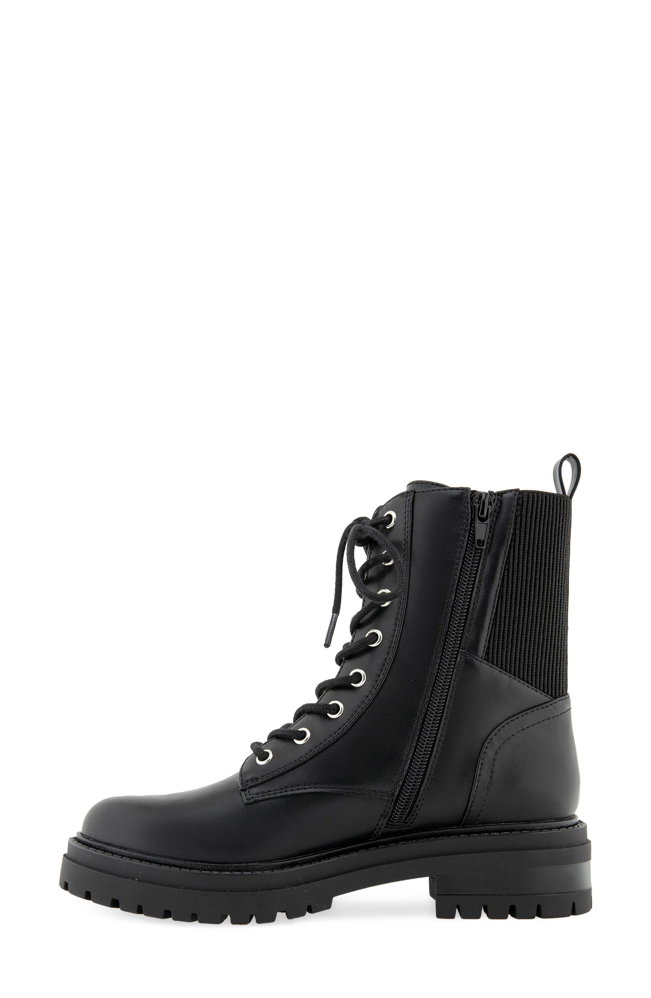 Cedar Faux Leather Combat Boot, Alternate, color, BLACK