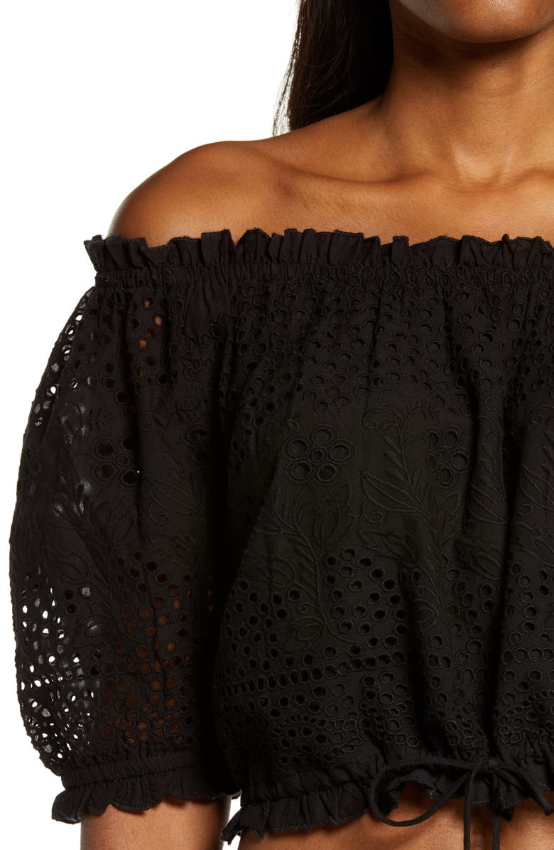 Melissa Odabash Francesca Eyelet Off the Shoulder Cover-Up Top, Alternate, color, 