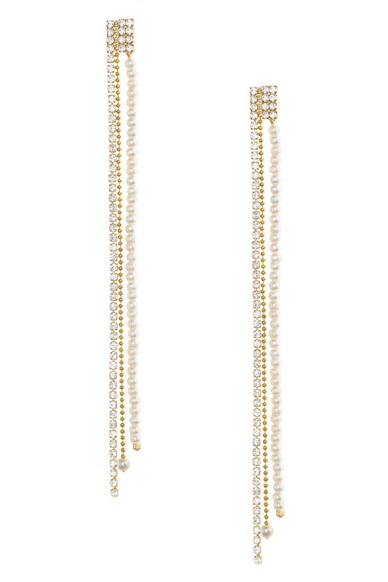 Pearl & Crystal Linear Drop Earrings, Main, color, GOLD