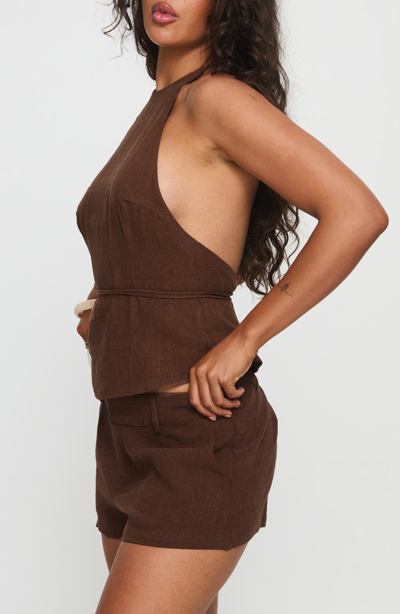 Princess Polly Stara Halter Linen Top, Alternate, color, Chocolate