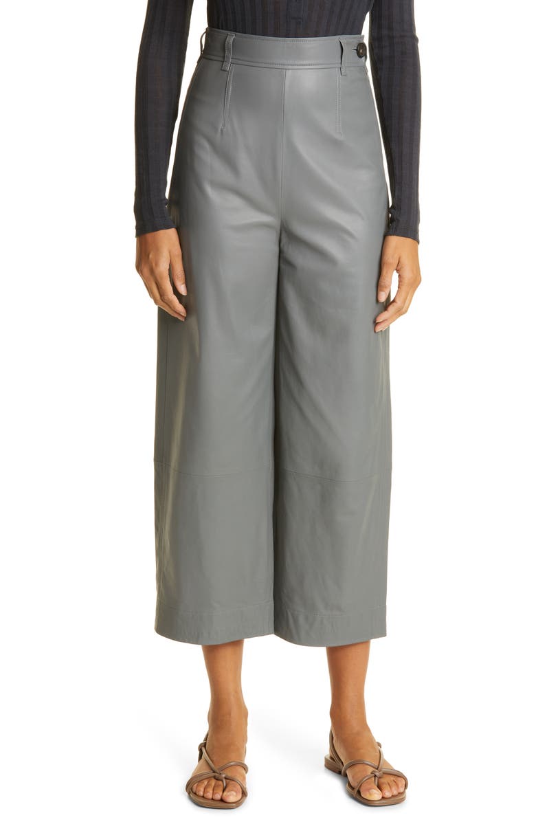 Vince Leather Wide Leg Crop Pants, Main, color,