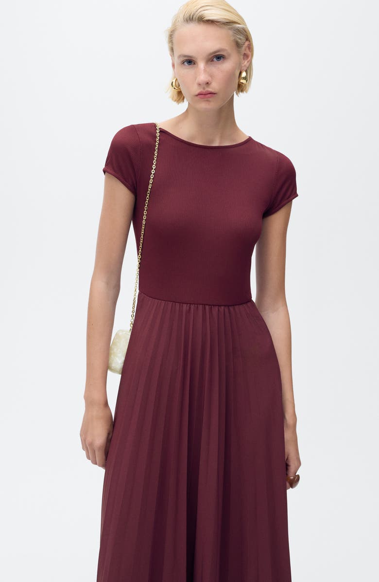 MANGO Pleated A-Line Dress, Alternate, color, Burgundy