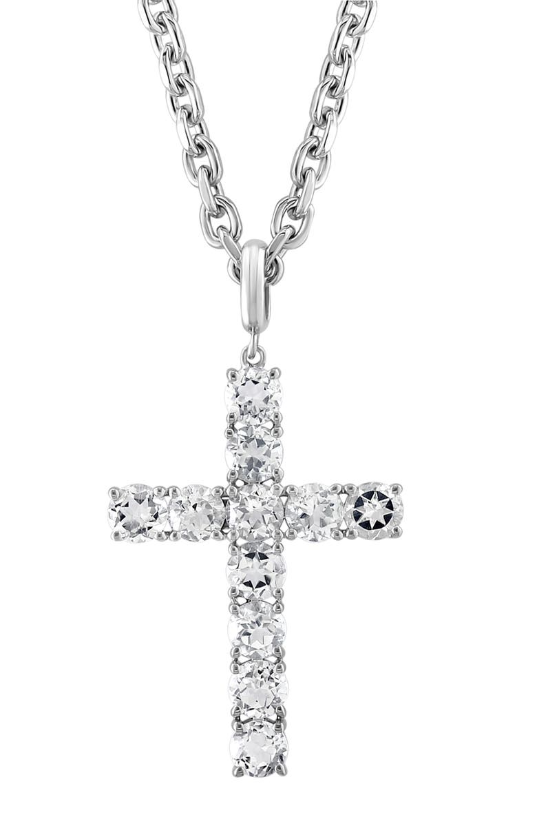 EFFY Sterling Silver White Topaz Cross Pendant Necklace, Alternate, color, 