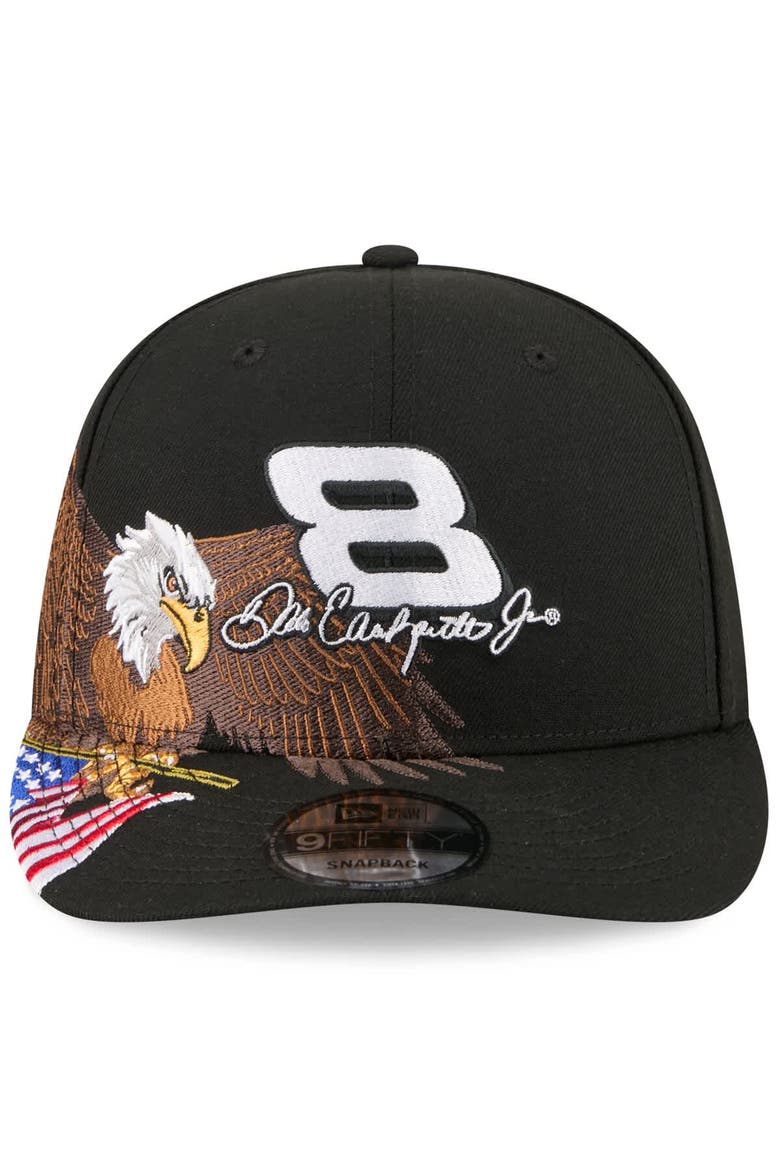 Men's New Era Black Dale Earnhardt Jr. Patriotic Eagle & Flag A-Frame 9FIFTY Snapback Hat, Alternate, color, Black