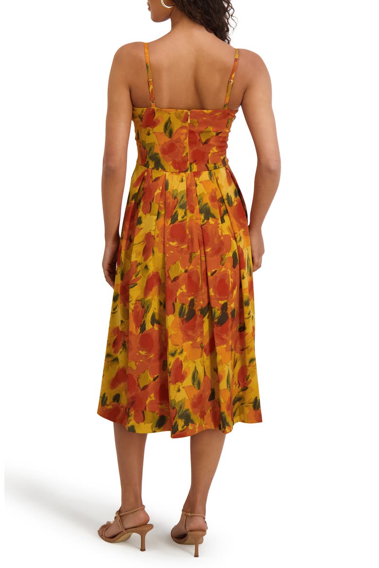 Printed Satin Fit & Flare Midi Dress, Alternate, color, ORANGE MULTI