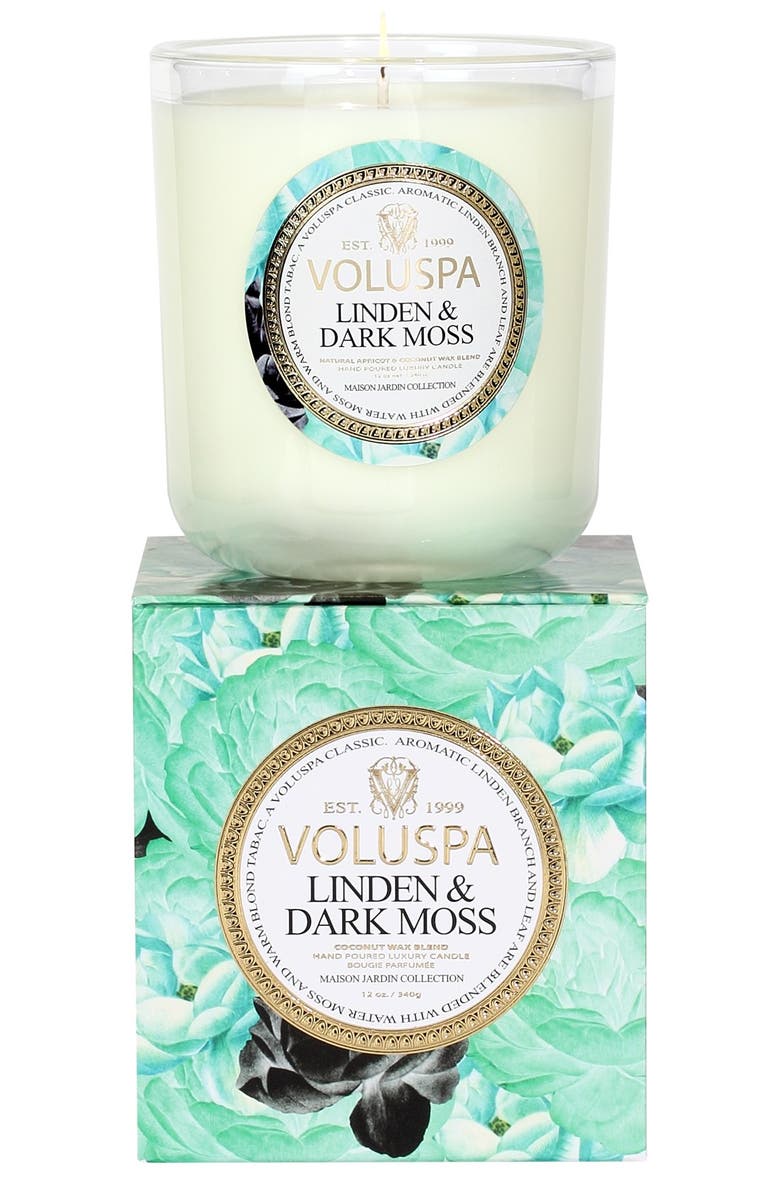Voluspa Maison Jardin Linden & Dark Moss Classic Maison Candle, Main, color,