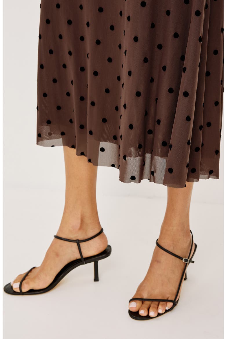 Jordan Mesh Midi Skirt, Alternate, color, CHOCOLATE POLKA DOT