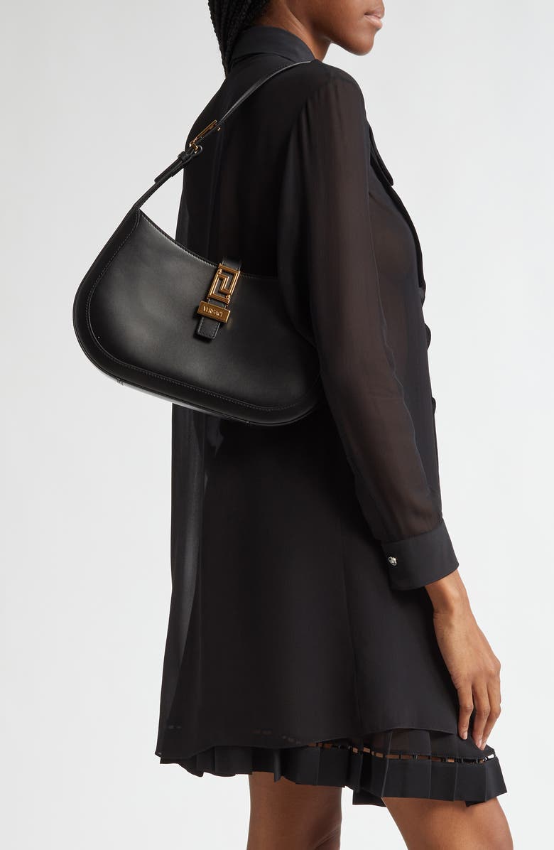 Versace Large Greca Leather Hobo Bag, Alternate, color,