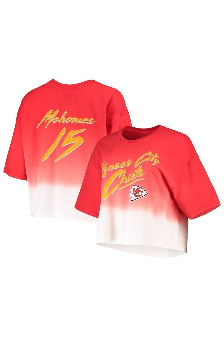 Women's Majestic Threads Patrick Mahomes Red/White Kansas City Chiefs Dip-Dye Player Name & Number Crop Top, Alternate, color, Red