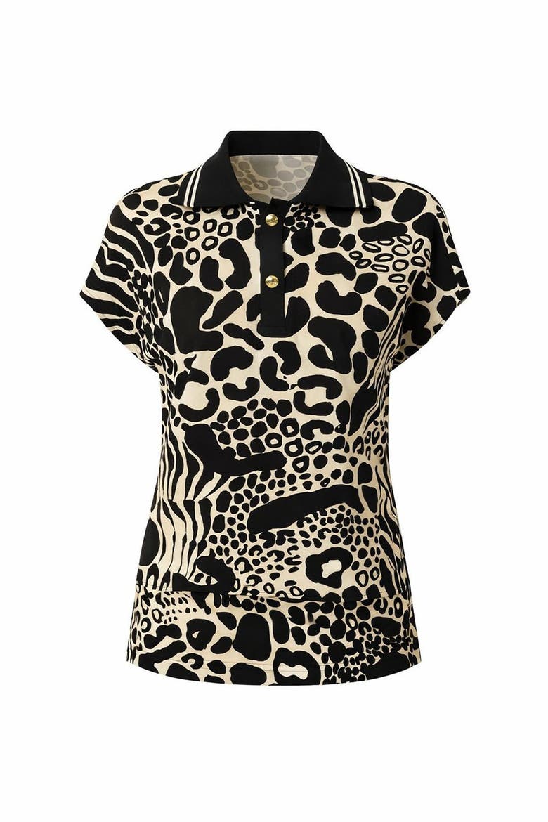 Brinley Abstract Print Sleeveless Shirt Collar Blouse, Alternate, color, Black