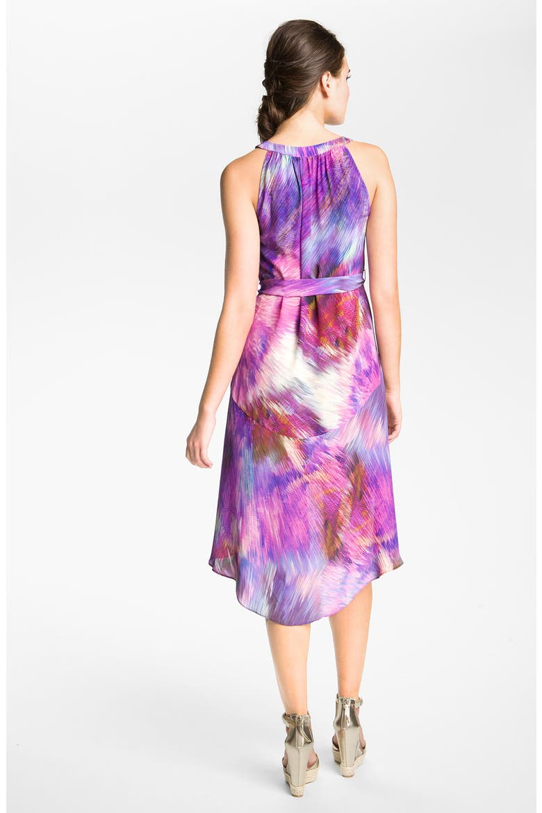 Split Neck Silk Tunic Dress, Alternate, color, PINK/ MAGENTA