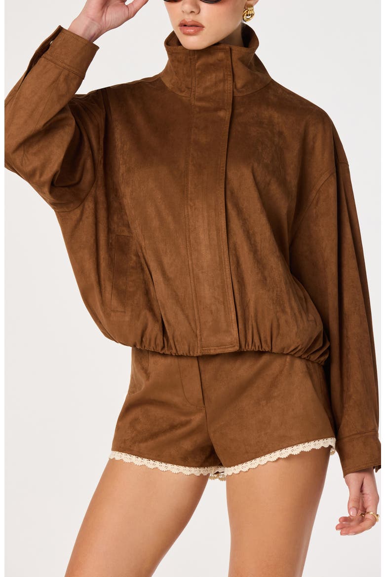 Cooper Faux Suede Jacket, Alternate, color, CHESTNUT
