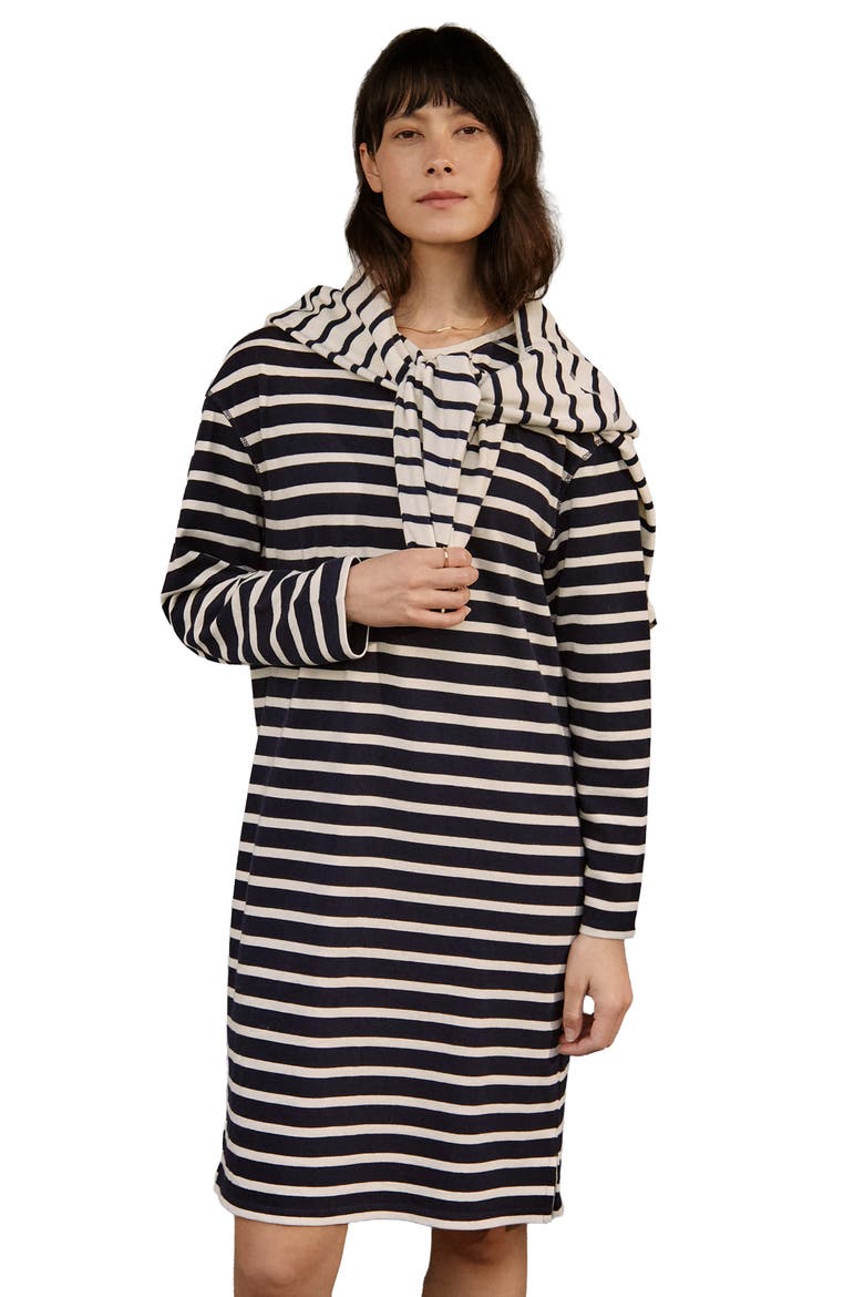 Striped Knee Length Jersey Dress, Main, color, Navy / Chalk