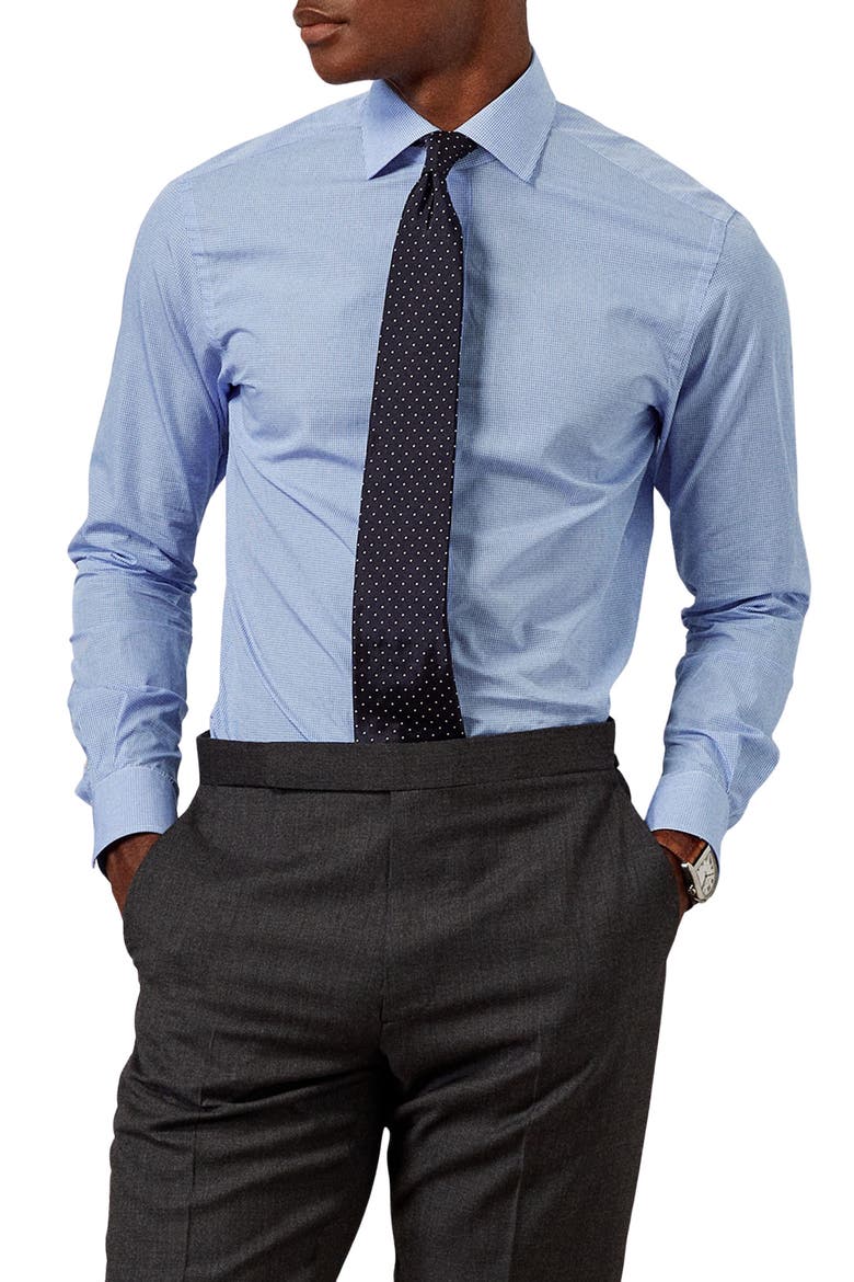 Aston Mini Gingham Cotton Poplin Button-Up Shirt, Main, color, SKY BLUE AND WHITE