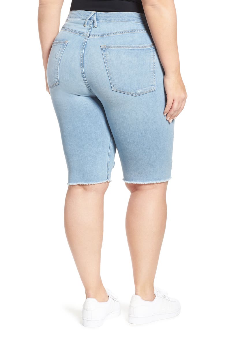 Destroyed Denim Bermuda Shorts, Alternate, color, BLUE 039