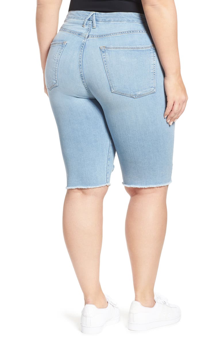 Good American Destroyed Denim Bermuda Shorts, Alternate, color,