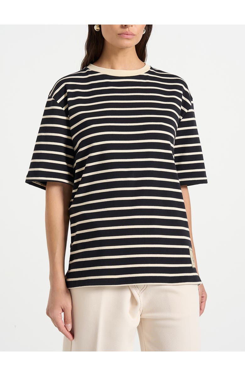 Manière De Voir Riley Unisex Striped Relaxed Fit Cotton T-Shirt, Alternate, color, Black/Cream