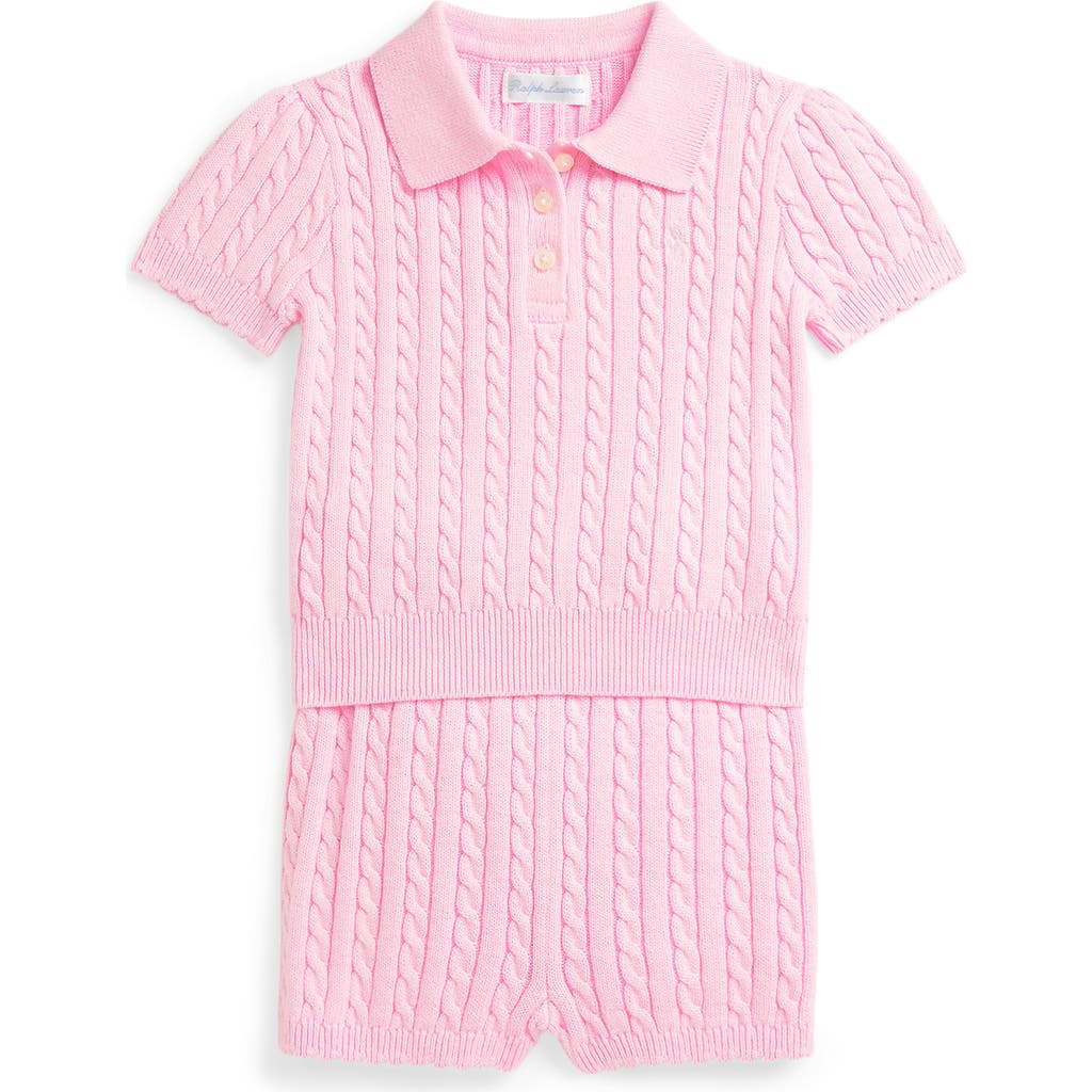 Polo Ralph Lauren Ralph Lauren Cable Cotton Polo Sweater & Shorts Set In Bath Pink