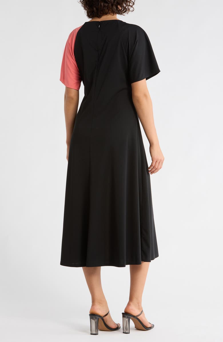 DKNY Colorblock Short Sleeve Midi Dress, Alternate, color, Black/ Coral