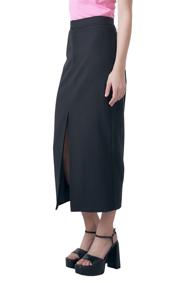 Endless Rose Front Slit Linen Blend Midi Skirt, Alternate, color, 
