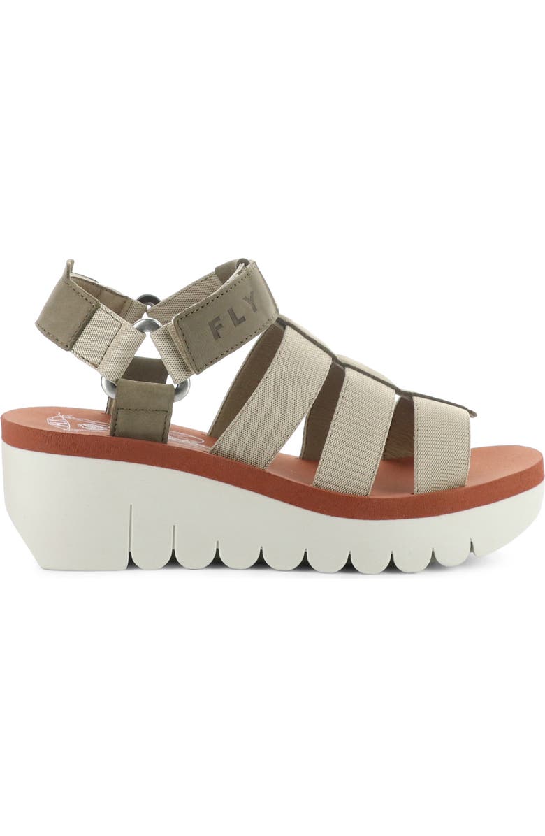 Fly London Yoji Platform Wedge Sandal, Alternate, color, Military/ Beige