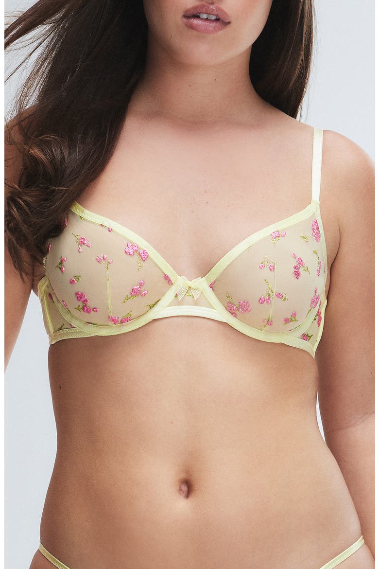 Puff Flowers Unlined Demi Bra, Main, color, MINT YELLOW