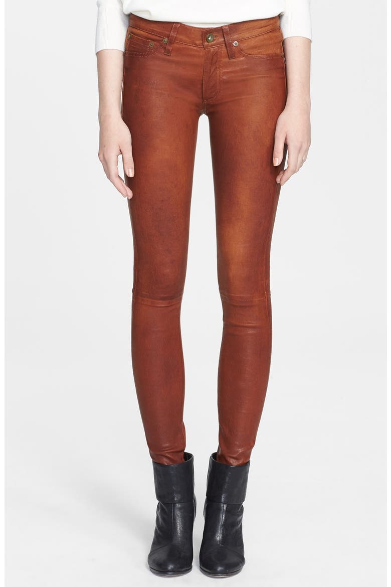 'The Leather Skinny' Pants, Main, color, WASHED COGNAC